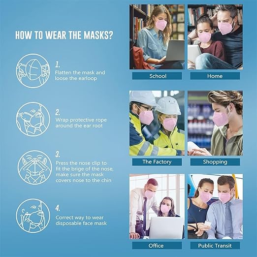 KN95 Face Masks 100 PCS, 5-Ply KN95 Pink Masks,Breathable Protection Masks, Individually Wrapped, Cup Dust Safety Mask