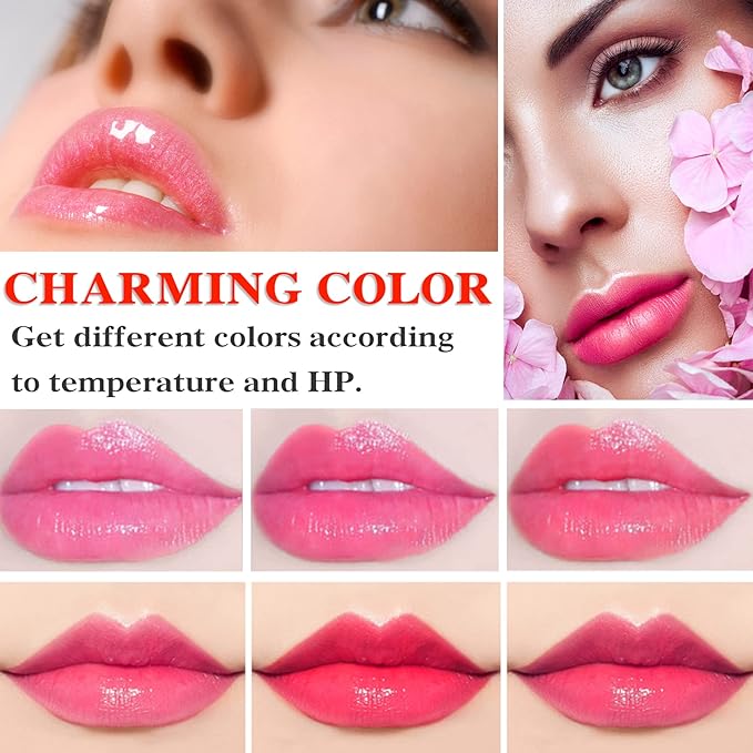 2 Pack Crystal Jelly Flower Lipstick,Magic Temperature Color Change Lip Gloss Lip Stick PH Clear Magic Lipstick Long Lasting Nutritious Moisturizing Lip Balm（Set C）