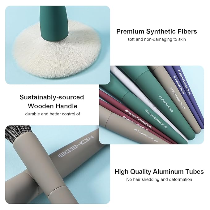 Makeup Brushes, EIGSHOW 5 Color Essential Travel Makeup Brush Set with Ultra Soft Synthetic Fibers for Powder Blush Concealer Contouring Highlighting