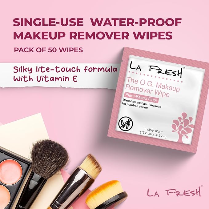 La Fresh Makeup Removal Facial Cleansing Wipes, Waterproof, 50 Count - Skin Care Travel Essentials