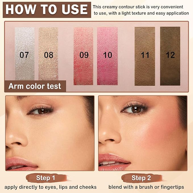 6 Colors Cream Contour Stick Makeup Kit,Double-ended Cream Bronzer,Highlighter,Blush Stick,Lightweight Contour Makeup Kit for Sculpt the Cheeks,Waterproof Contorno Maquillaje - Set C