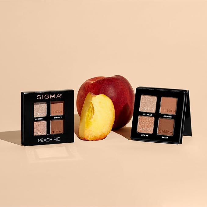 Sigma Beauty Quad Eyeshadow Palette – Makeup Eyeshadow Quad with a Buttery Soft Formula and Buildable, Blendable Shades for a Flawless Eye Look, Designed for All Day Wear (Peach Pie)