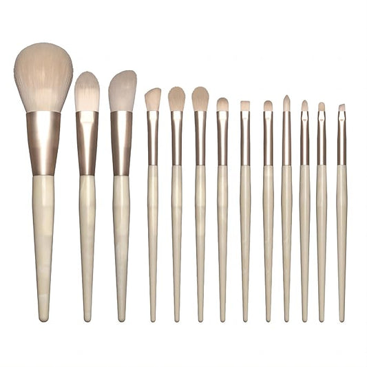BRUSH ARTIST 13 PCs Premium Synthetic Champagne Makeup Brush Set with Cotton Cosmetic Bag, Foundation Sponge, Face Powder Brush, Contour Brush, Blush Brush, Eyeshadow Brush, Concealer Brush