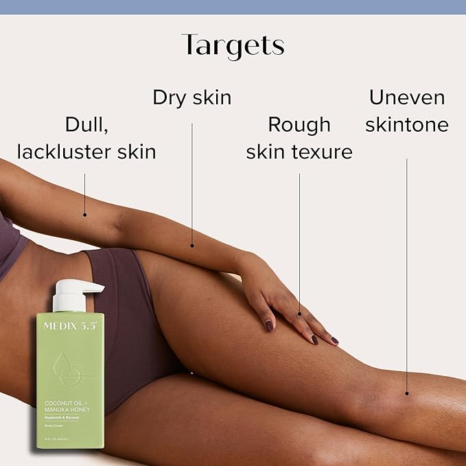 Medix 5.5 Men & Women Coconut Body Lotion + Manuka Honey Cream | Natural Coconut Oil Lotion | Moisturizer Cream Body Butter Skin Care Balm | Stretch Marks, Cellulite, & Dry Skin |15 Fl Oz