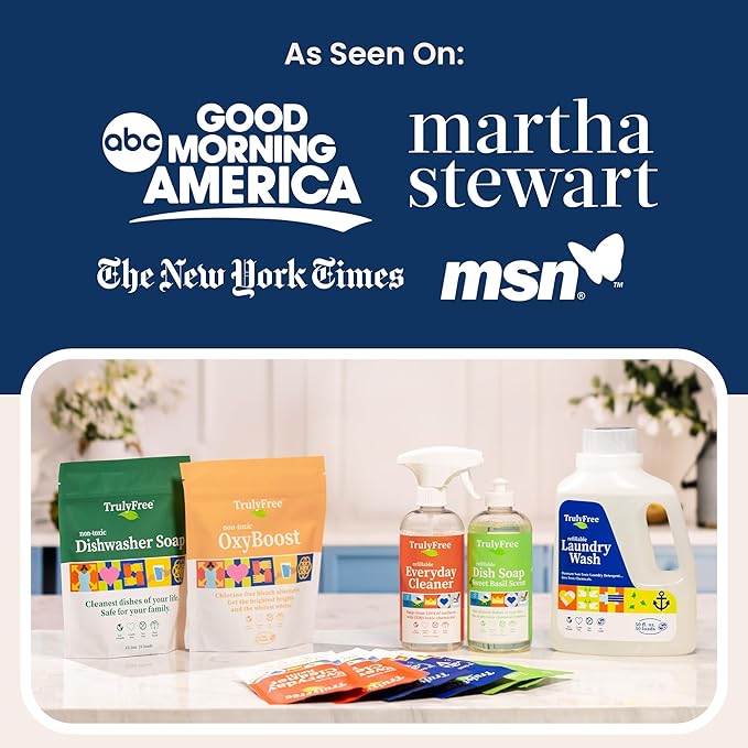 Truly Free Natural Laundry Detergent for Sensitive Skin | Eco Friendly, Plant Based, Baby Clothes Safe | Clean & Easy Powder to Liquid, 1 Pack Detergent + 1 Refillable Jug | Signature Scent, 50 Loads