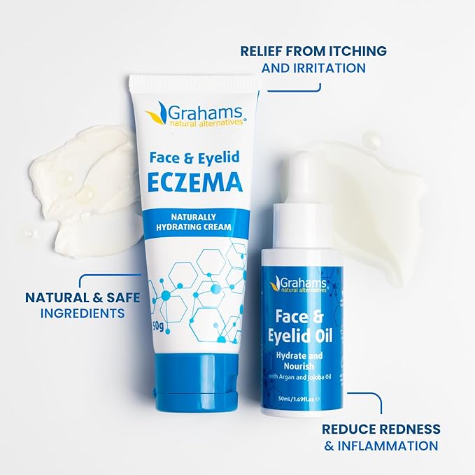 Grahams Natural Face & Eyelid Eczema Relief Kit - Treatment for Dry Skin, Eczema, Perioral & Seborrheic Dermatitis | Itch Relief - Moisturizing Face Cream (1.76 fl oz) + Eyelid Oil (1.69 fl oz)
