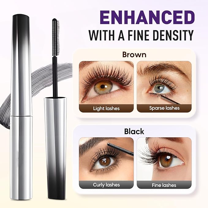 Iron Wand Mascara, 2025 New Metal Mascara Wand, 3D Washable Metal Mascaras, Waterproof & Smudge-Proof Long-Lasting Curling Eyelash Iron Mascaras with No Flaking (Black+Brown)