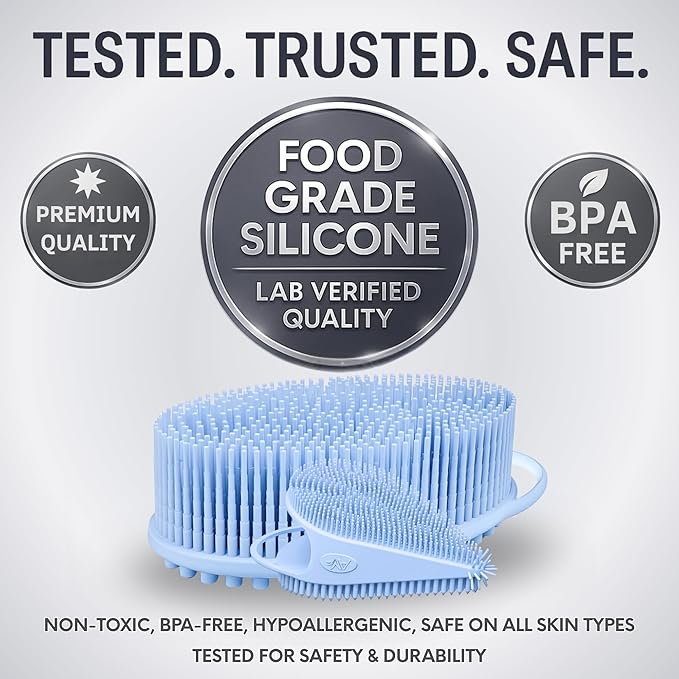 Avilana Silicone Body Scrubber – Gentle Shower Brush & Loofah Alternative- Food Grade & Lab Tested – Fast-Drying, Hygienic, BPA-Free Silicone Body Gentle Exfoliator (Blue, Body & Face)