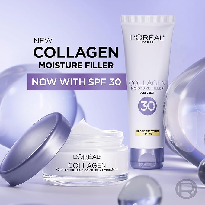 L'Oreal Paris Collagen Moisture Filler Face Cream with Broad Spectrum SPF 30, Anti-Aging Moisturizer and Daily Sunscreen, Includes Face Serum Sample