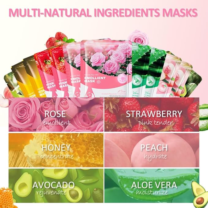 Kaely 12 Pack Variety Face Masks for Kids, Kids Face Mask Spa Day Kit Supplies, Spa Party Favors for Teens Girls Night, Sheet Facial Mask Skincare Gifts Set, Hydrating Soothe for All Skin Types, 02