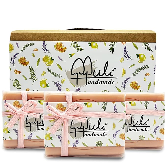 Natural Handemade Bar Soap for Men and Women with Essential oils, Scented Bar Soaps for Bath, Fragrance Gift Set (Pack of 3) Rose Marseille