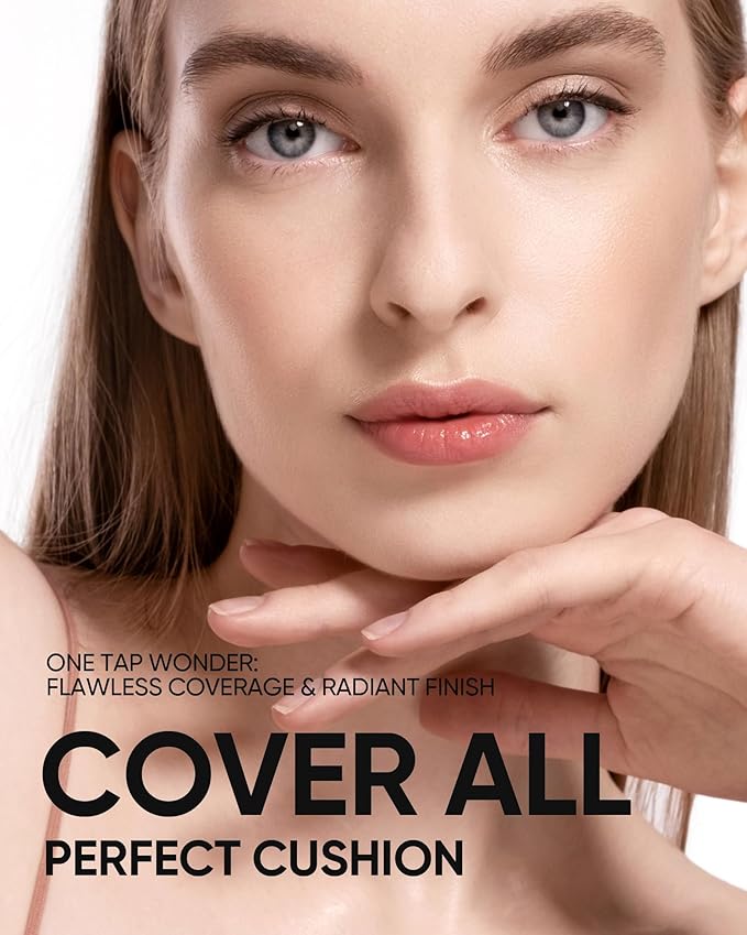 Full Coverage Cushion Foundation, Weightless, Skin Fit, Satin Glow Finish, Oil-Control Waterproof Foundation, Sweatproof Flawless BB Cream CC Korean Makeup