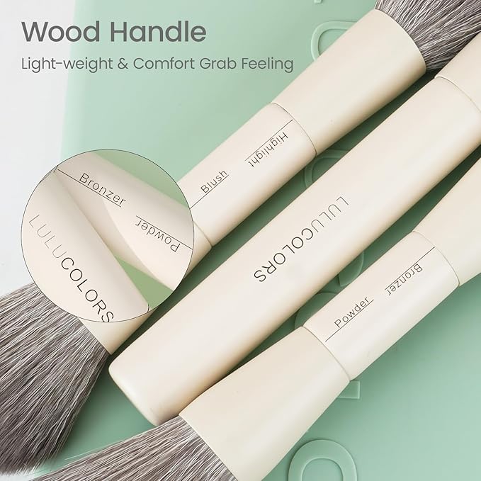 LULUCOLORS-Dual-Ended Makeup Brush Set with Sponge & Travel Case-13 Kinds of Multi-Functional Brushes for Face & Eyes – Soft Bristles, Easy Travel Brush Set (Mint Green)