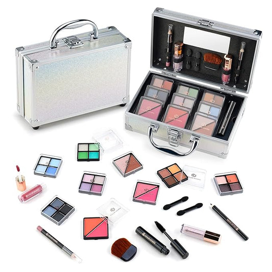 Color Nymph Beginner Makeup Kits For Teens With Train Case Included Full Makeup Kit Eyeshadow Palette Blushes Bronzer Highlighter Lipstick Brushes Mirror (White)