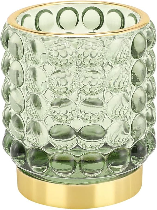 DASITON Makeup Brush Holder Organizer, Crystal Cosmetic Make Up Brush Holder, Glass Makeup Brushes Storage Organizer, Vintage Make Up Cup Desk Pen Pencil Holder, Toothbrush Holders (Green S)