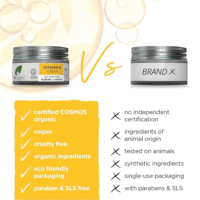 Dr. Organic Vitamin E Moisturising and Restoring Cream | Deeply Hydrates, Restores Skin’s Natural Balance, Natural, Certified Organic, Paraben & SLS-Free, 50 mL / 1.7 fl oz
