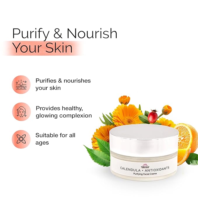 Calendula + Antioxidants Facial Crème – Natural Moisturizer with Vitamin C, Blueberry, Cranberry & Neem – Lightweight, Non-Comedogenic, Vegan – 2 oz