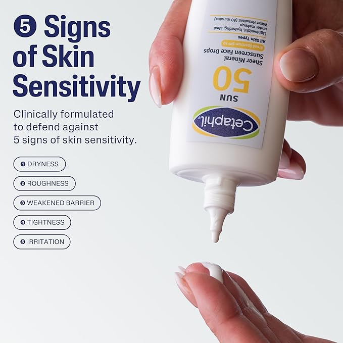 Cetaphil Sheer Mineral Liquid Sunscreen for Face, 100% Mineral UVA/UVB Filters, Zinc Oxide Broad Spectrum SPF 50 Formulated for Sensitive Skin, Unscented, 1.7 Fl Oz