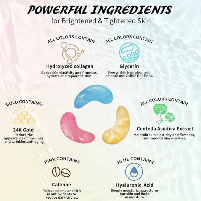 Under Eye Patches (24 Pairs), 3 Colors Eye Masks Gift Set for Dark Circles Puffy Eyes, Undereye Bags and Wrinkles, Bachelorette Party Favors, Skin Care Set Gifts for Women