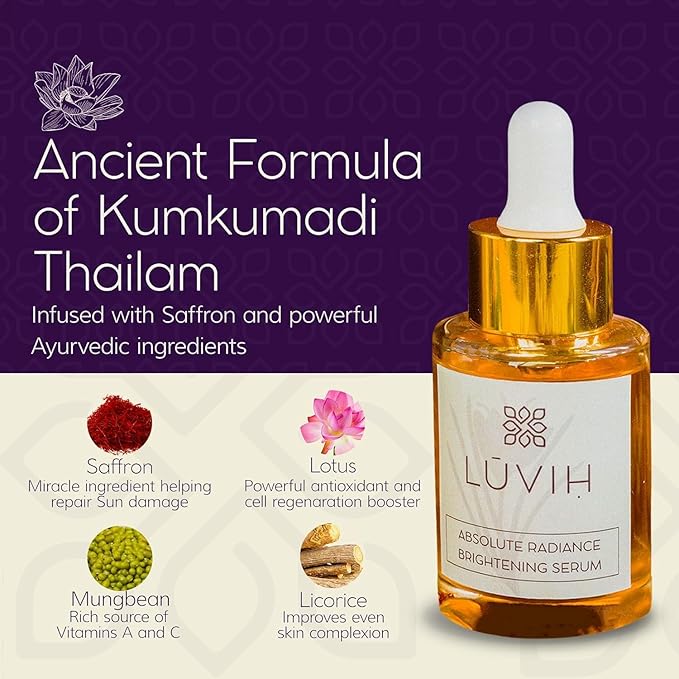 LUVIH Absolute Radiance Brightening Serum – Ayurvedic Dark Spot Corrector & Glow Serum for Women & Men – Nourishing Treatment for Dullness, Uneven Skin Tone & Sun-Stressed Skin – 30 mL