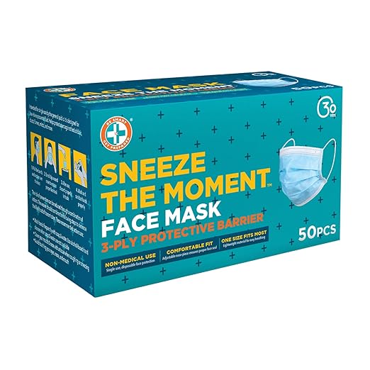 Be Smart Get Prepared 50 pcs FACE MASK, 3 Ply Protective Barrier, Single Use, Disposable Earloop – Home, Travel, Office, School, Work, Outdoors