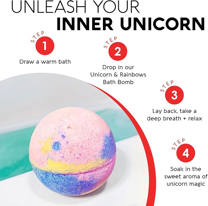Nature's Beauty Unicorns & Rainbows, Pink Jasmine & Strawberry Scent Bath Bomb for Kids Multi-Pack - Natural, Non-Staining, Fun Bubbly Fizzy Spa Bomb, Made w/Coconut Oil + Witch Hazel, 5.5oz (4 Pack)