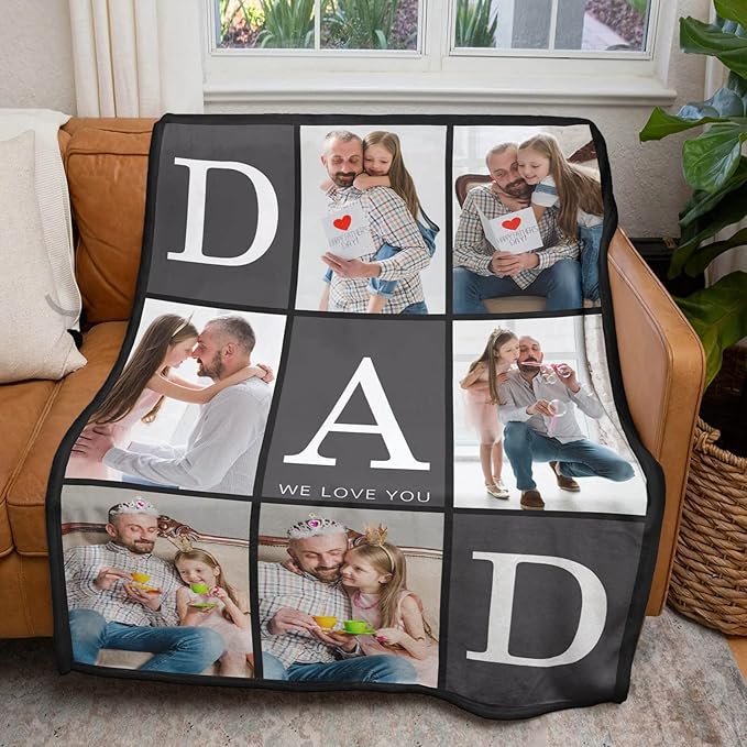 Gifts for Dad Customized Blanket with Photo, Make a Personalized Fathers Day Blankets with Picture to My Dad Custom Memories Souvenir Throw Blanket for Best Daddy Ever