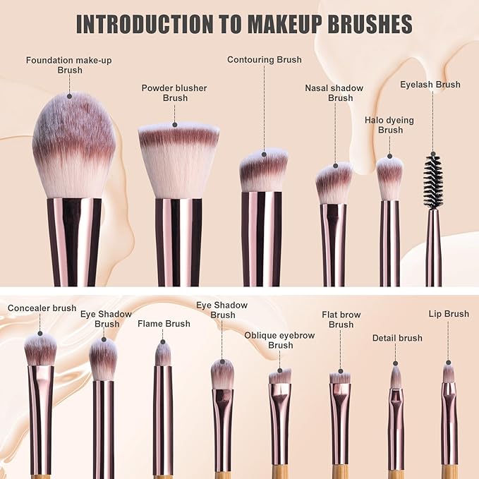 BS-MALL Travel Makeup Brush Set Kabuki Brushes Bamboo- Includes Eyeshadow Blush Brush & Foundation Brush For Liquid Makeup - 5X Magnifier Bamboo Mirror Case For Travel or On the Car Daily Use