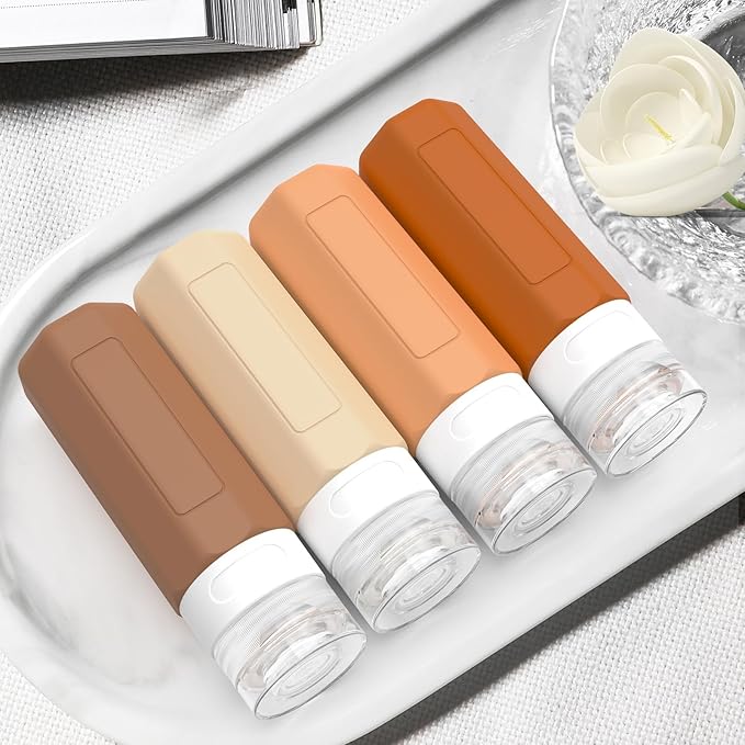 Redfly Travel Bottles for Toiletries, 3oz Tsa Approved Travel Size Containers, BPA Free Leak Proof Squeezable Containers for Toiletries, Silicone Refillable Essentials for Shampoo Conditioner Apricot