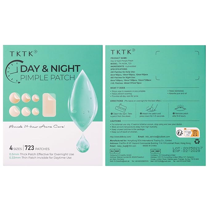 TKTK Large Pimple Patches for Face, 68 x 27 mm XL Hydrocolloid Bandages, Big Acne Patches for Body, Forehead, Chin, Nose, Chest and Back Blemish Zit Breakouts (Strip, Contoured, Dot 5 Sizes 295 Count)