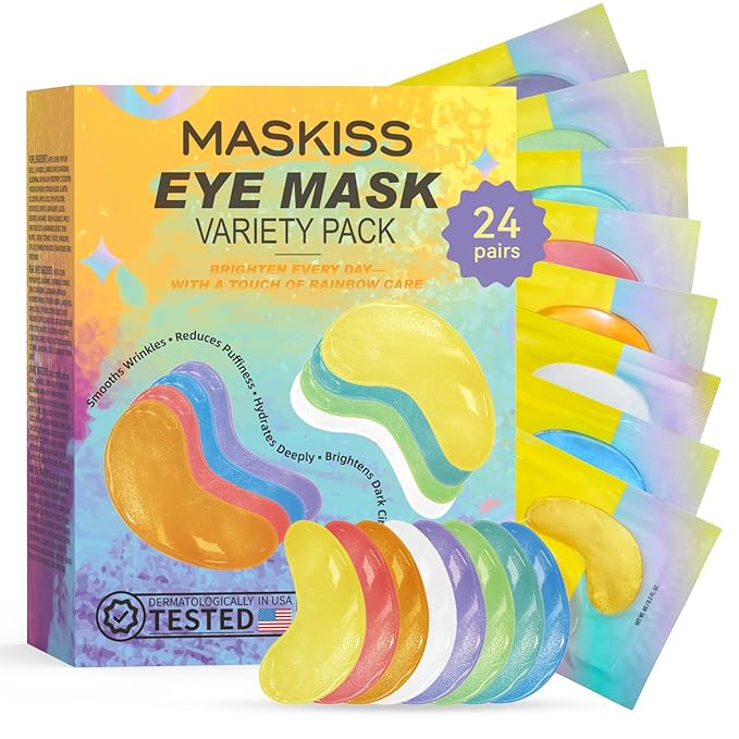 Under Eye Patches Variety Pack (24 Pairs), Eye Masks for Dark Circles Puffy Eyes Undereye Bags With 8 Colors (3 Pairs/Color), Vegan Eye Skin Care Set for Bachelorette Party Favors