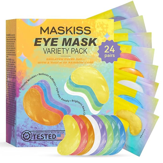 Under Eye Patches Variety Pack (24 Pairs), Eye Masks for Dark Circles Puffy Eyes Undereye Bags With 8 Colors (3 Pairs/Color), Vegan Eye Skin Care Set for Bachelorette Party Favors