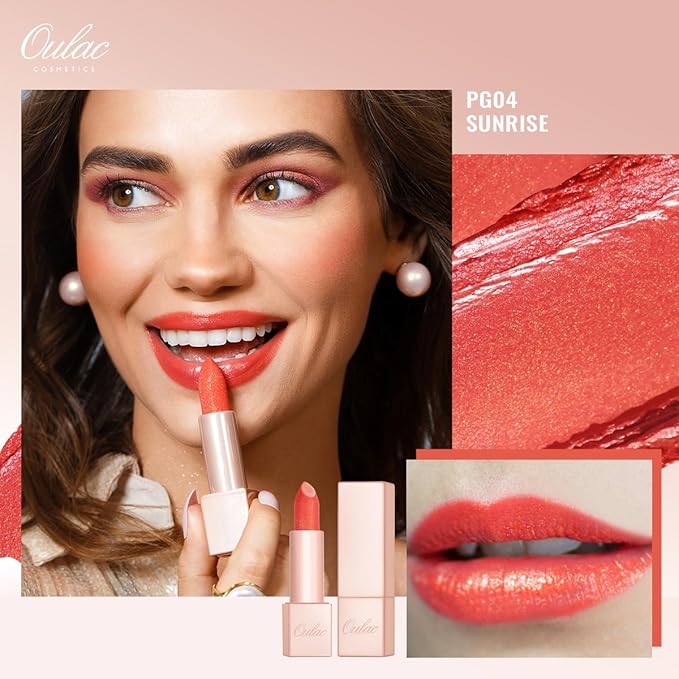 Oulac Orange Lipstick Set 2PCS - Metallic and Sheer Orange Lipstick, Vegan Hydrating Formula, 05+PG04