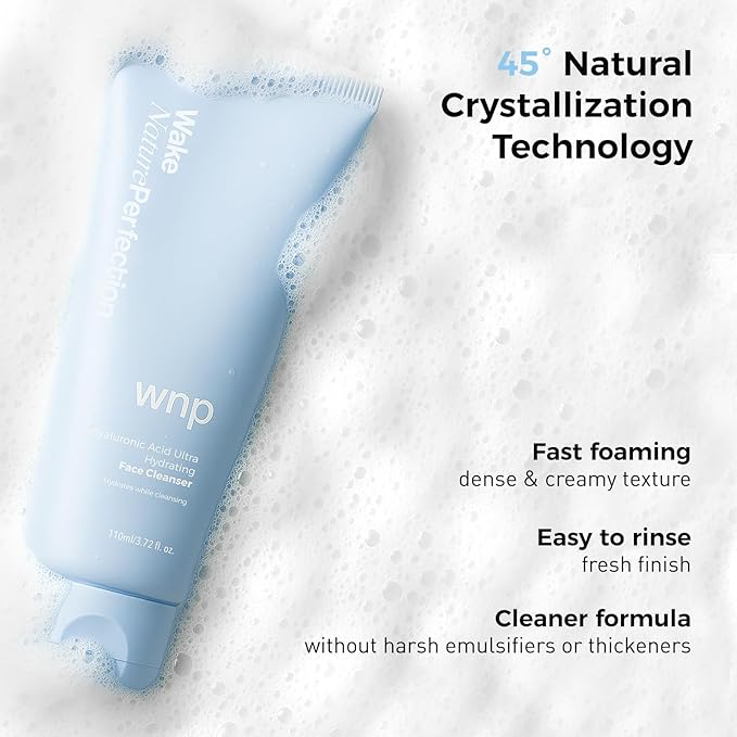 WNP Hyaluronic Acid Ultra-Hydrating Gentle Face Cleanser 50% Amino Acid, 4D Hyaluronic Acid, Ceramide & Centella Asiatica Gentle Daily Facial Wash for Dry & Sensitive Skin Vegan SkinCare