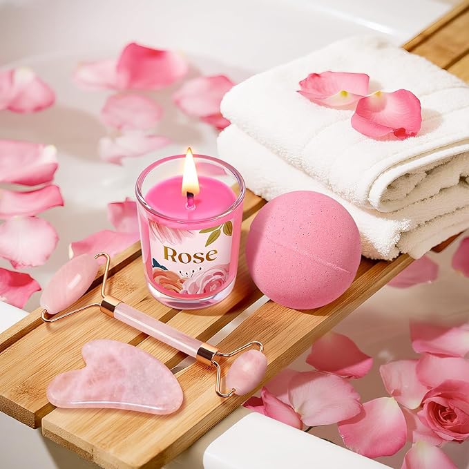 Birthday Gifts for Women - Luxurious Self Care Relaxation, Christmas, Holiday, Valentines Day Gift Ideas for Her, Friends, Wife, Mom, Daughter, Sister, Aunt, Unique Pink Beauty Gift Set