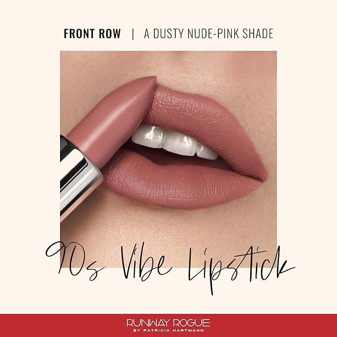 Runway Rogue 90s Vibe Lipstick, Moisturizing Matte Dusty Nude-Pink Lipstick, ‘Front Row’