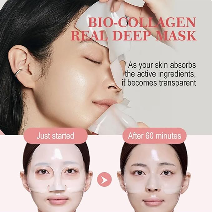 EJV Bio-Deep Collagen Face Mask, Overnight Deeply Hydrate, Korean-style Ultimate Skincare, Suitable for Ladies' Delicate Skin Care, Pore Minimizing, Firm Skin (4PCS)