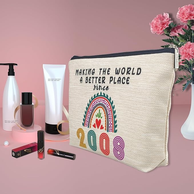 ancpeany 17th Birthday Decorations for Girls, Her, Teenage Girls, Sister, Daughter, Granddaughter, 2008 Funny 17 Year Old Girl Gift Ideas Makeup Bags, Cosmetic Travel Bag for 17th Birthday Gifts