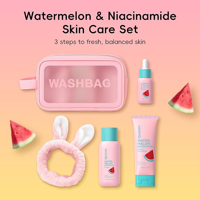 Watermelon Skin Care Set, Beauty Skincare Gift Sets, Fruit Facial Skincare Products, Routine Skin Care for Teens 10-12, Nourishing, Hydration, Glow Up, Trendy Stuff for Girls with 3PCS