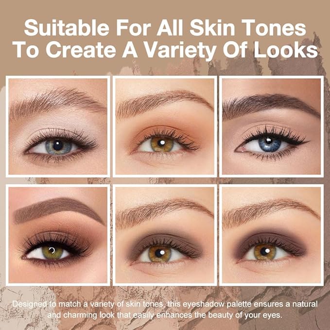 evpct 6 Colors Light Ivory Nude Brown Eyeshadow Palette, Stone Putty Taupe Black Cherry Dark Mauve Natural Matte High Pigment Mini Travel Eye Shadow Palette Makeup for Older Women, Built in Mirror