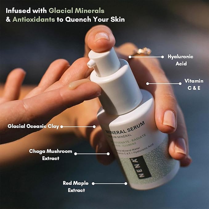 NENA Skincare Mineral Serum - Vitamin C Serum with Hyaluronic Acid - Face Lotion for Deep Hydration, Firmness and Elasticity - All Skin Types - 1 oz