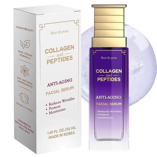 Fleur De Peau Collagen & Peptides Serum For Face - Dermatologist Tested, Anti-Aging, Ultra Hydrating, Plumping & Firming, for Fine Lines & Wrinkles - Clean Beauty, Vegan Korean Skin Care - 1.69 FL. Oz
