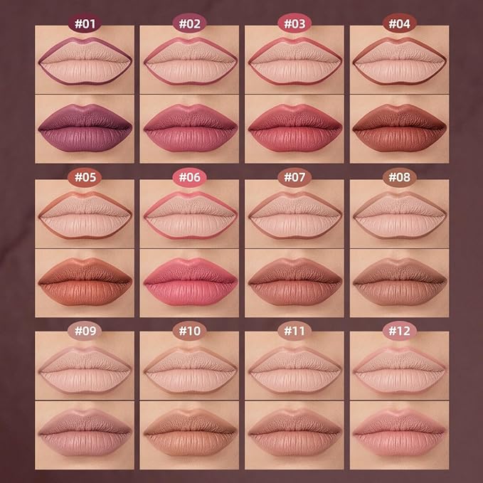 USHAS 3Pcs Lipstick and Lip Liner Combo Set 2 in 1 Makeup Kits Long Lasting and Waterproof Nude Matte Lipstick For Women (Set 1 (07+08+09), 3Pcs)