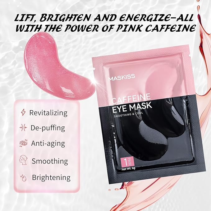 Pink Caffeine Under Eye Patches & 3 in 1 Eye Masks Gift Set, Collagen Eye Patches for Dark Circles Undereye Bags Wrinkles and Puffiness, Skin Care Gift for Her