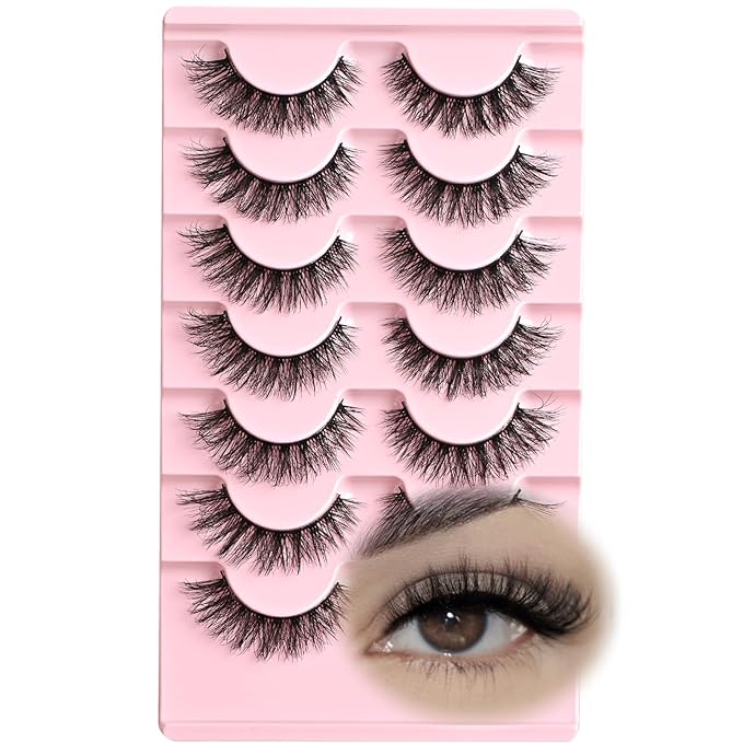 FARRED Natural Lashes Cat Eye False Eyelashes Wispy Fake Lash Strips 7 Pair Short Fluffy Strip Eyelash Wispies Mink Small Lashes Natural Look Full Pestañas Sets for MUA and Beginners Daily Makeup