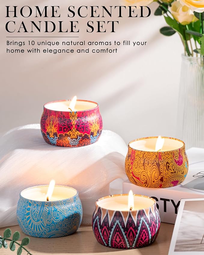 Scented Candles Gifts Set, 4 Pack Aromatherapy Candles for Home Scented, Stress Relief Gifts for Women, 120 H Lasting Burn Natural Soy Wax Candle for Birthday Valentine Mother's Christmas Day