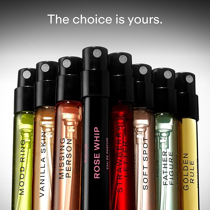 PHLUR Fragrance Discovery Set (2025) - 8pc Perfume Sample Set ft. New Releases Vanilla Skin, Rose Whip & Golden Rule - 2mL Mini Perfume Fine Fragrance Samples (8 x 2mL)