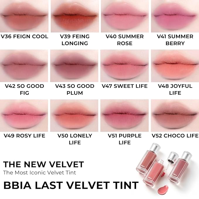 BBIA Last Velvet Tint NEW - Soft Creamy Matte Finish Lip Stain, Blur Effect & Velvety Texture, Long-Lasting, High Pigment, Non-Drying, Vegan, Korean Lip Makeup (V42 SO GOOD FIG, Pack of 1)