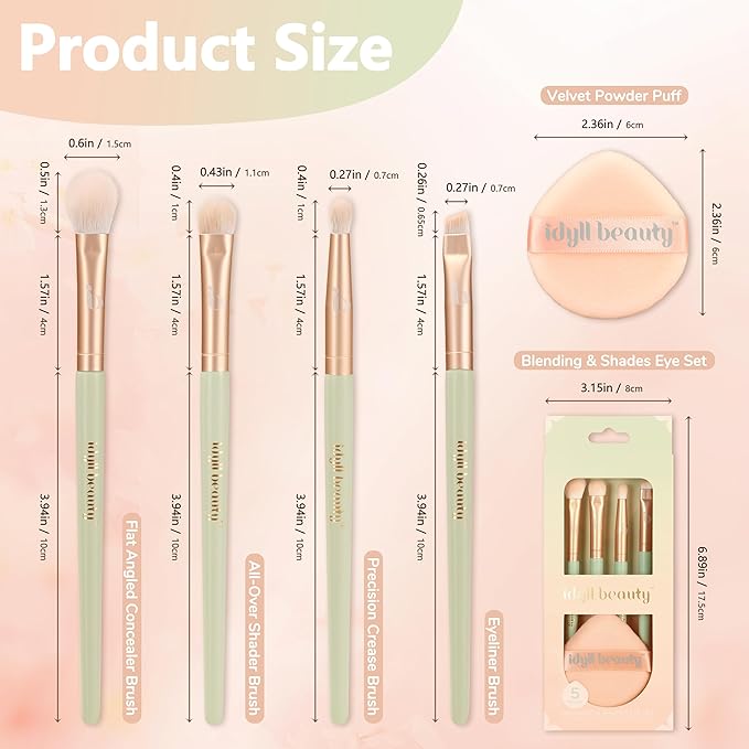 Makeup Brush Set Eyeshadow 5 Pcs, Eye Shadow Brushes for Women With Powder Puff, Fluffy Blending Brush, Crease, Eyeliner Brush Professional, Makeup Artist Set, Vegan & Cruelty Free