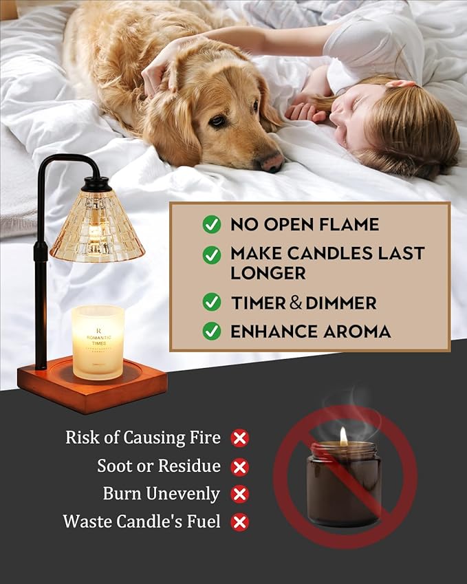 Vintage Candle Warmer Lamp with Timer Dimmer, Adjustable Height, House Warming Christmas Birthday Gifts for Women Mom, White Candle Lamp Warmer, Wax Warmer Lamp for Jar Candles with 2 Bulbs